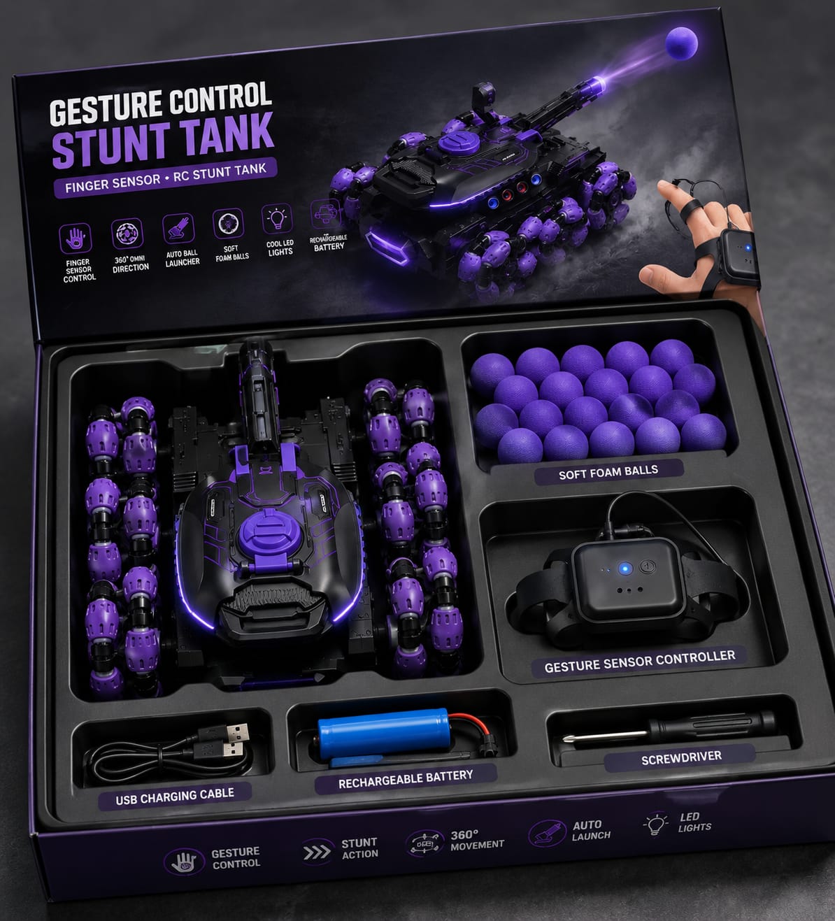 🔥 VELNIVO Gesture Control Stunt Tank 🚀 | 360° Movement + Auto Ball Launcher