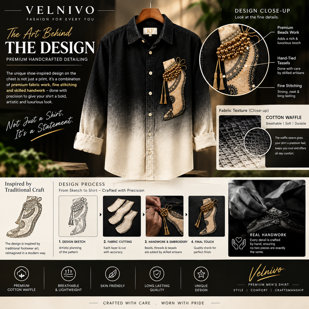 VELNIVO Premium Cotton Waffle Shirt for Men |