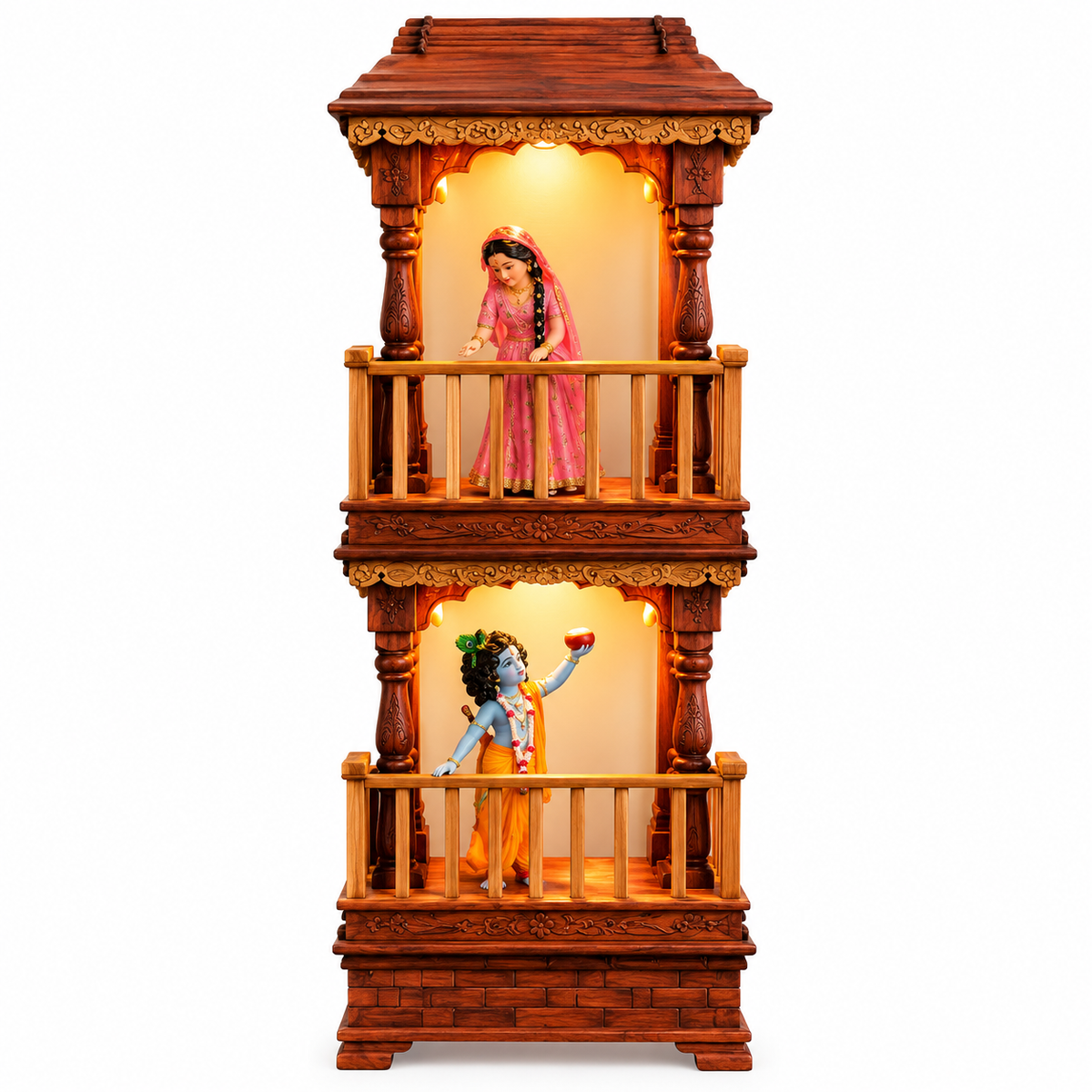 Premium Wooden Laddu Gopal & Radha Rani Mandir Jhula